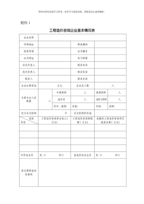 工程造價咨詢企業基本情況表模板詳解與應用指南